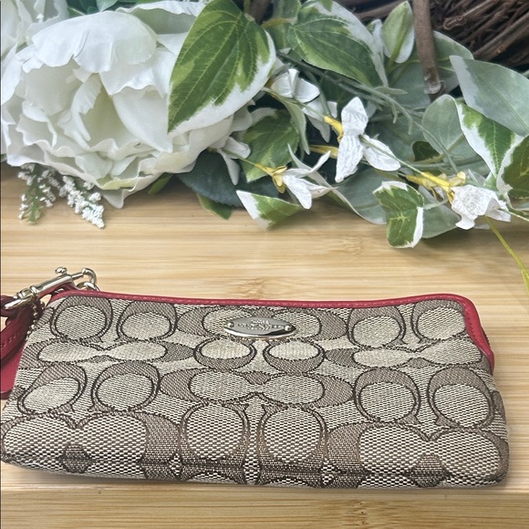 Coach Signature Brown and Red Wristlet - Picture 6 of 12